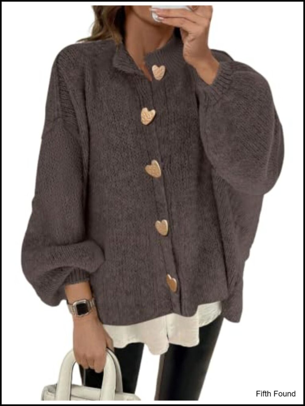 Oversized Chunky Knit Cardigan Sweater Lantern Sleeve Button Up